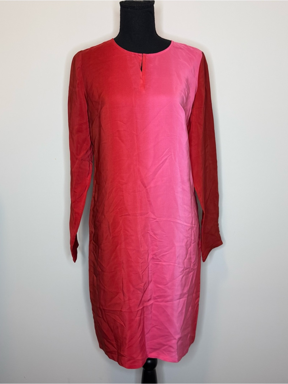 J. Jill Two-Tone Pink and Red Long-Sleeve Shift Dress